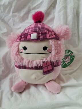 Squishmallows 8" Briana The Yeti with Plaid Winter Hat and Scarf, NWT